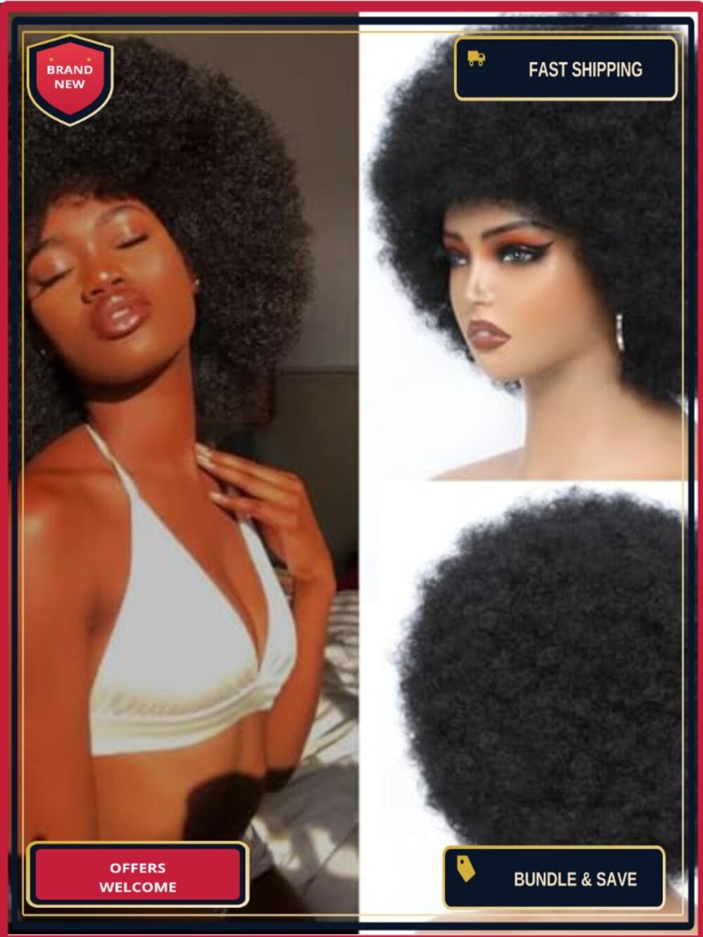 70s Disco Afro Wig Curly Fluffy Synthetic Costume Hippie Cosplay Hair